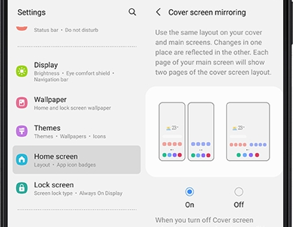 Cover screen mirroring switched on with a Galaxy Fold
