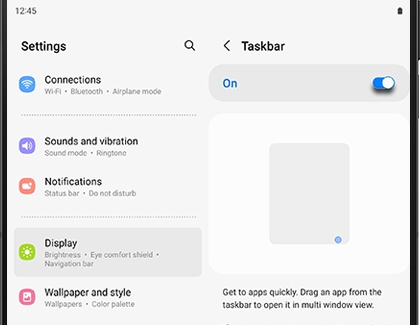 Switch highlighted under Taskbar on a Galaxy Z Fold4