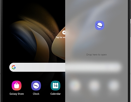 Internet app dragged onto screen of a Galaxy Z Fold phone