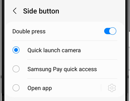 A list of options for Side button on a Galaxy phone