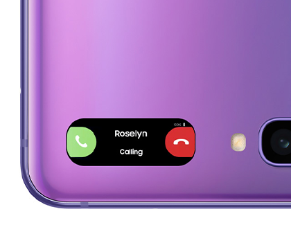 A phone call displaying on the Z Flip's Cover Screen