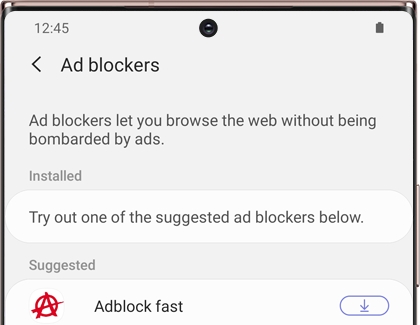 Ad blockers screen with a list of blockers on a Galaxy phone