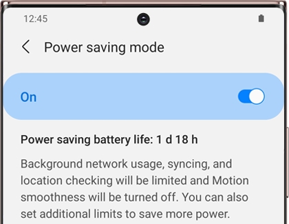 Power saving mode switched on with a Galaxy phone