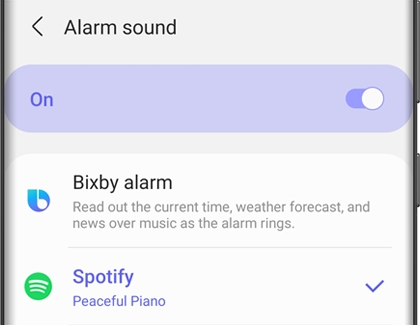 Alarm sound set to Spotify Peaceful Piano