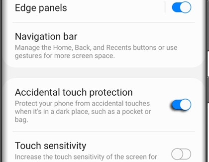 Accidental touch protection option turned on in Settings