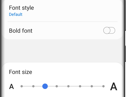 Font Size and Font style settings screen