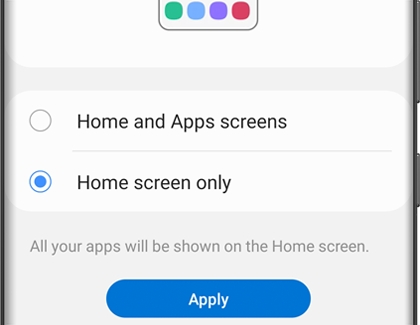 Home screen layout with Home screen only selected