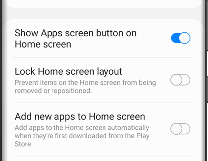 Show Apps screen button on Home screen switched on with a Galaxy phone