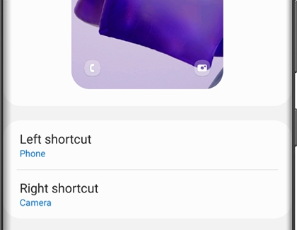 Shortcuts screen with Left shortcut and Right shortcut options on a Galaxy phone