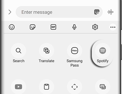 The Spotify shortcut highlighted in the Messages shortcut menu