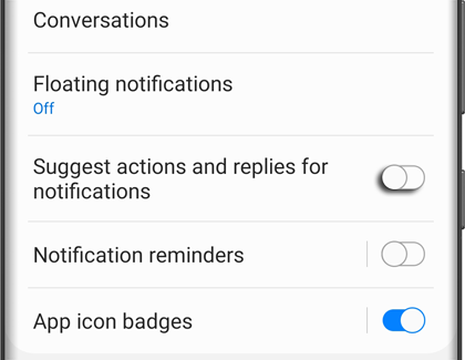 Notifications screen with a list of settings