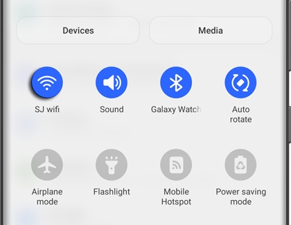 Quick Settings panel with the Wifi icon highlighted on a Galaxy phone