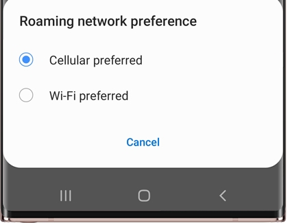 Cellular preferred selected on a Galaxy phone