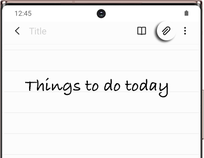 Attach icon highlighted in Samsung Notes on a Galaxy phone