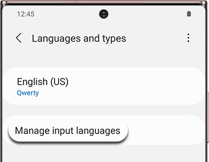 Manage input languages highlighted in the Samsung Notes app