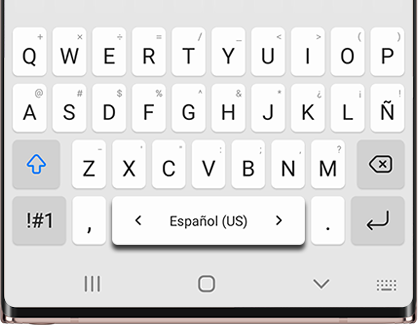 Space bar displaying Espanol highlighted in the Samsung Notes app
