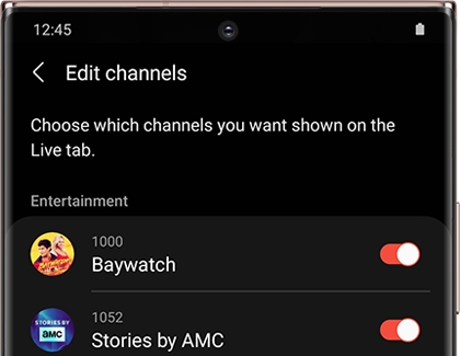 A list of channels with switches next to them under Edit channels