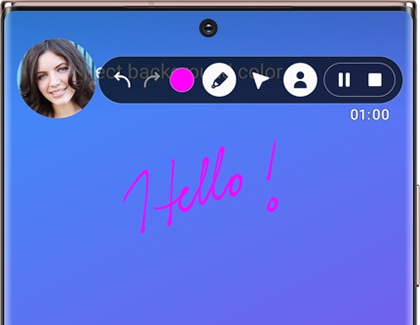 Screen recorder panel with front camera and pencil icon highlighted on a Galaxy phone