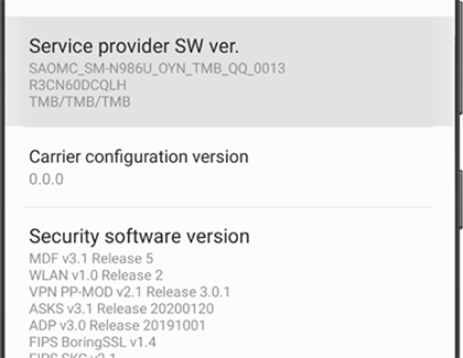 Service provider SW ver. highlighted on a Galaxy phone