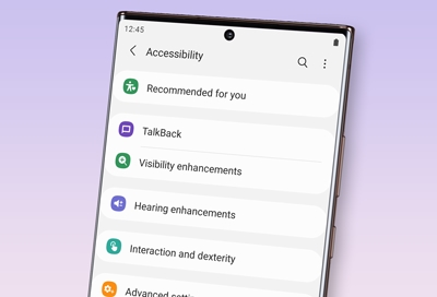 Accessibility settings menu on a Galaxy Note20 Ultra