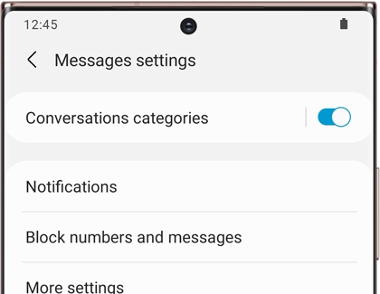 Message settings screen