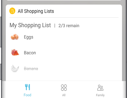 Family Hub App Dashboard with All Shopping Lists displayed