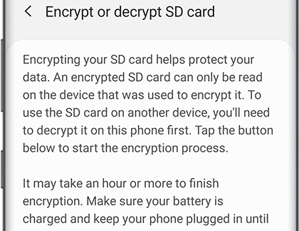 Encrypt SD card in Biometrics and security settings