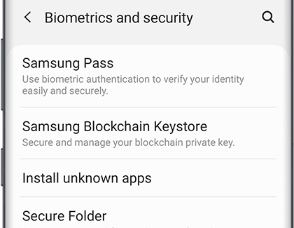 Samsung Pass in Biometrics and security menu
