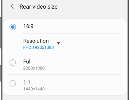 A list of Rear video sizes for the Galaxy Note10+