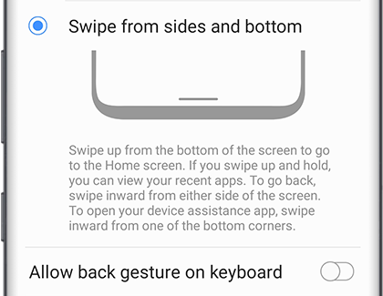 Swipe from sides and bottom option chosen for Full screen gestures