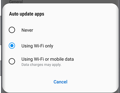Auto update apps choices listed
