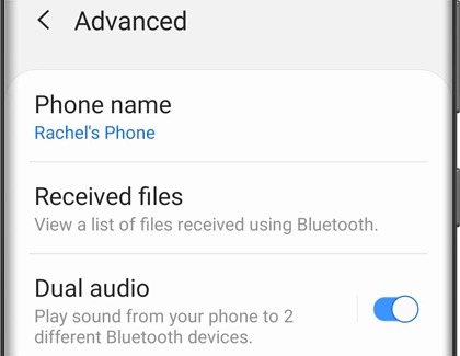 Dual audio switched on under Advanced on a Galaxy phone