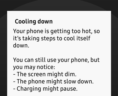 Device Cooling Down prompt on a Galaxy phone