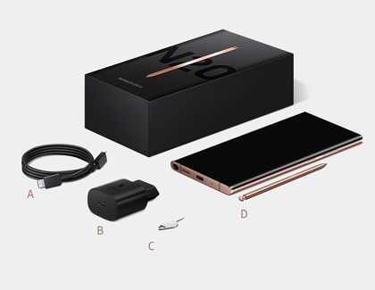 All of the items included in the Note20 box laid out next to each other