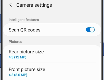 A list of Camera settings on the Galaxy Note8