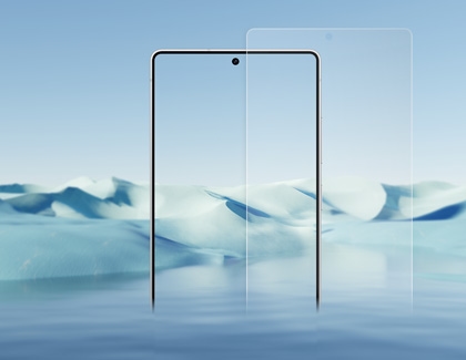 A screen protector against the outline of a Galaxy phone.