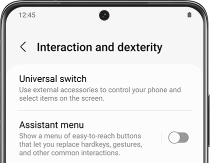 Interaction and dexterity screen with a list of options