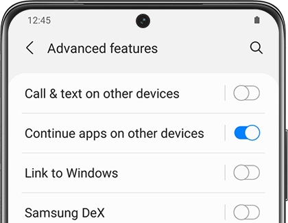 Continue apps on other devices switched on with a Galaxy phone