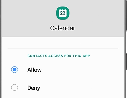 Allow or Deny options for a permission on a Galaxy phone