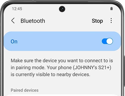 Bluetooth switched on with a Galaxy phone