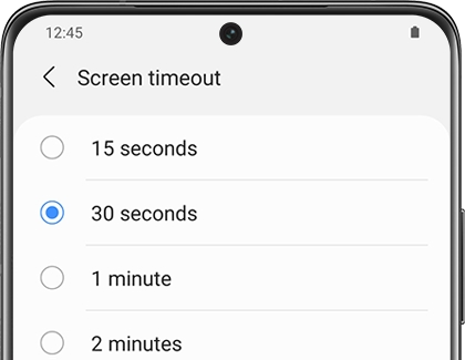 Screen timeout screen with 30 seconds chosen