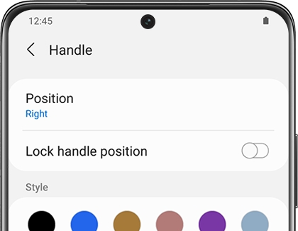 A list of Handle settings for Edge panel on a Galaxy phone