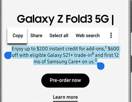 Copy highlighted above selected text on a Galaxy phone