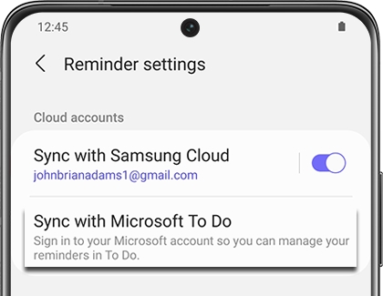 Sync with Microsoft To Do highlighted in Reminder settings