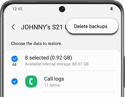 Delete backups highlighted on a Galaxy phone