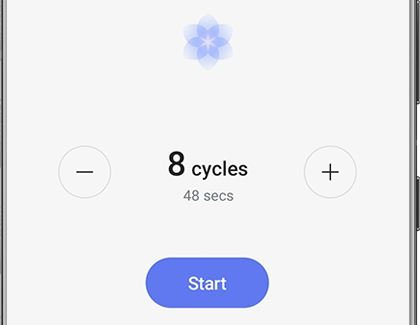 Cycle options with a blue Start button in the Samsung Health app