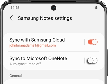 Switch next to Sync to Microsoft OneNote highlighted