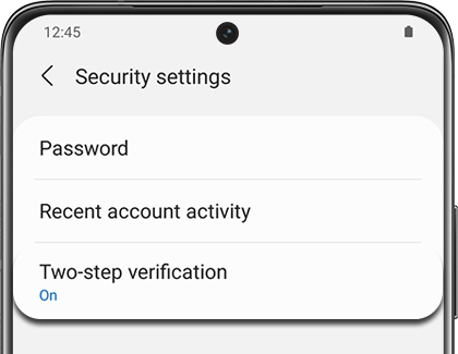 Two-step verification highlighted on a Galaxy phone