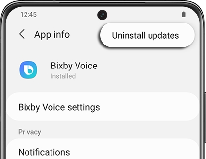 Uninstall updates highlighted on a Galaxy phone
