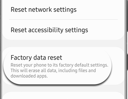 Factory data reset highlighted on a Galaxy phone